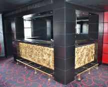 1 x Contemporary Restaurant Bar With Ornate Gold Side Panels, Integrated Sink Basin, Ice Wells and