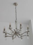 1 x Royale Satin Silver Metal 8 Light Ceiling Fitting With Hexagonal Glass Sconces - Ex Display Stoc