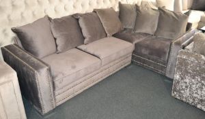 1 x Bespoke Dark Grey Plush Velvet L-Shaped Corner Sofa. One stylish and soft velvet L-shaped seater