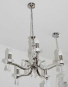 1 x Royale Satin Silver Metal 5 Light Ceiling Fitting With Hexagonal Glass Sconces And Glass Drops -