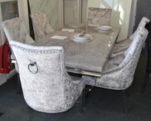 1 x Dark Grey Marble Dining Table With 6 Grey Buckingham Chairs - Ref BLT 117 - CL408 - Location: Ol