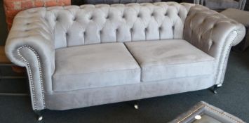 1 x Chesterfield Light Grey Velour 2 Seater Sofa . A Class Design & lovly soft sofa resting on c