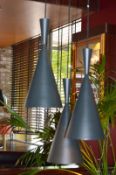 5 x Triple Pendant Light Fittings in Black With Pitted Brass Interior - Max Drop Appox 110 cms x