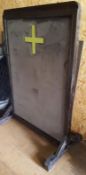 A Set Of 3 x Commercial Velvet Upholsterd Screens / Room Dividers With Rounded Wooden Frames - Ref B