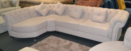 1 x Ivory Fabric Chesterfield Style L-Shaped Corner Sofa. This bespoke sofa is the piece your home i