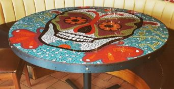 1 x Large Round Mosaic Skull Dining Table - Bespoke Table by Imperial Mosaics With Cast Iron