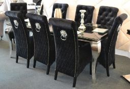 1 x Luxurious Black Glass Dining Table With 8 Black Kensington Velour Chairs. This dining set is bea