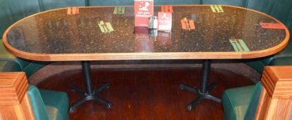 1 x Long Banquetting Table With Granite Effect Surface, Wooden Edging and Cast Iron Base - H77 x W23