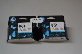 2 x HP 901 Tri-colour Printer Ink Cartridge New In Box - Ref J2218 - CL394 - Location: Altrincham WA