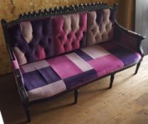 1 x Bespoke Antique-Style Button-back Sofa Upholstered In A Rich Multi Coloured Fabric On An Ornate