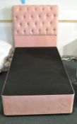 1 x Bespoke Pink Velour Single Bed With Headboard. A stylish hand crafted single bed with with match