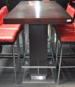 3 x Restaurant Poser Bar Tables With Dark Wenge Finish, Chrome Bases, Chrome Foot Rests and Bag