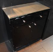 1 x Restaurant Service Cabinet in Black With Glass Top - H91 x W80 x D40 cms - CL392 - Ref LD103