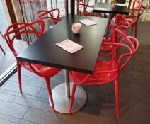 4 x Square Black Indoor Cafe Tables with Chrome Bases - Dimensions: 60 x 60 x Height 74cm