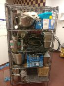 1 x Chrome Shelf Unit With Cage Sides/Back and Various Commercial Kitchen Equipment Includes