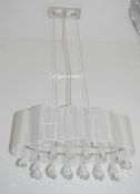 1 x Large Pleated 4-Light Ceiling Light - Features Clear Crystal Glass Drops And A Cream Voile Shade