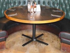 1 x Restaurant Dining Table With Cast Iron Base - Two Tone Wooden Finish With Shaped Edges -