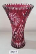 1 x Bohemian Vintage Cranberry Cut Glass Vase H25cm - Ref RB291 E - CL334 - Location: Altrincham WA1