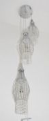 1 x Rocket Chrome 3-Light Cage Multi-drop Pendant Light With Clear Crystal Buttons - Ex Display Stoc