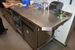 1 x Stainless Steel Preparation Bench With Undershelves, Wash Basin and Space For Two Appliances -