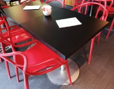 4 x Square Black Indoor Cafe Bistro Tables with Chrome Bases - Dimensions: 60 x 60 x Height 74cm
