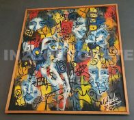 1 x Signed Painting Featuring Faces - Dimensions: 120cm x height 125cm x depth of frame 5cm - Ref:
