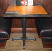 8 x Restaurant Two Person Dining Tables With Cast Iron Bases and Curved Design - Two Tone Wooden