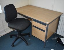 1 x Assorted Collection of Office Furniture to Include Office Desk With Integral Drawers, Swivel