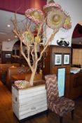1 x Large Wooden Decorative Tree With Fairy Lights In Rectangular Planter - CL420 GF