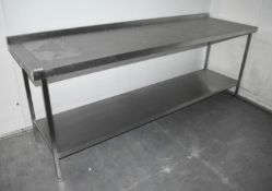 1 x Stainless Steel Commerical Kitchen Preparation Bench With Undershelf - H82 x W240 x D70 cms -