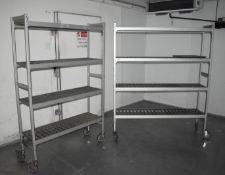 2 x Commercial Kitchen Cold Room Storage Shelves on Castors - H89 x W120/150 x D34 cms - Ref VM162