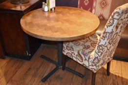 4 x Parquet Design Restaurant Tables With Cast Iron Bases