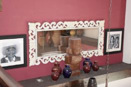 4 x Large Rectangular Wall Mirrors With Ornate Carved Wooden Frames In A Rustic White Wash