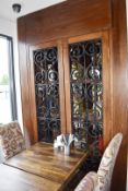 1 x Pair of Rustic Cabinet Doors With Black Cast Iron Ornate Inserts - Each Door Measures H191 x W84
