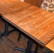 3 x Square Restaurant Dining Tables With Ash Tops And Cast Iron Bases