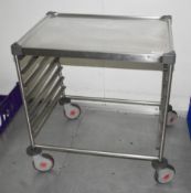 1 x Stainless Steel Trolley on Castors With Shelf Hangers - H81 x W74 x D54 cms - Ref VM209 B2 -
