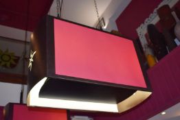 2 x Contemporary Suspended Ceiling Lights in Brown With Cut Out Star Design and Red Fabric Shade