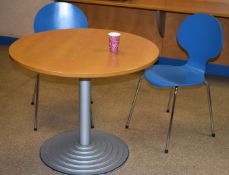 1 x Collection of Canteen Furniture to Include 6 x Round Tables and 18 x Stackable Blue Chairs -