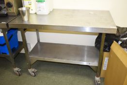 1 x Stainless Steel Prep Bench With Undershelf and Castor Wheels - H87 x W120 x D65 cms - Ref