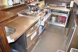 1 x Stainless Steel Back Bar Unit With Integrated Ice Well, Bottle Speed Shelf and 2 x Sink Basins