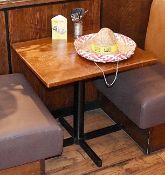 1 x Square Restaurant Dining Table With A Dark Wooden Top & Cast Iron Base