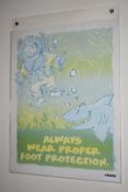 1 x Retro 1992 Health and Safety Poster in Acrylic Frame - Always Wear Proper Foot Protection - 60 x