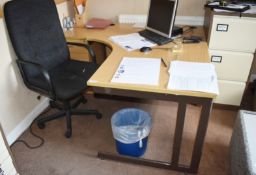 1 x Left Hand Corner Office Desk With Swivel Chair and Pedestal - H70 x W161 x D164 cms- VM239