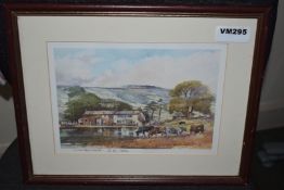 1 x Limited Edition Framed Picture Depicting View of River, Animals and Houses - 38 x 30 cms - Ref