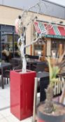 2 x Large Wooden Decorative Trees With Fairy Lights In Red Planters