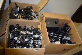 3 x Large Boxes of Various Computer Cables, Power Supplies, Laptop Chargers, Speaker System,