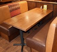 1 x Long Restaurant 6-Seater Dining Table With Ash Tops And Cast Iron Bases