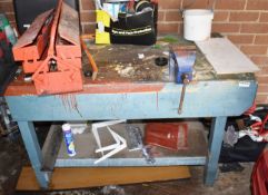 1 x Wooden Workbench With  Record Vice - Ref VM109 B2 - CL409 - Location: Wakefield WF16