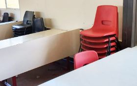 Approx 80 x Various Plastic School Chairs - In Red and Black - CL499 - Location: Borehamwood