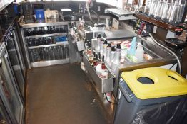 1 x Stainless Steel Back Bar Unit With Integrated Ice Wells, Bottle Speed Rails and Storage